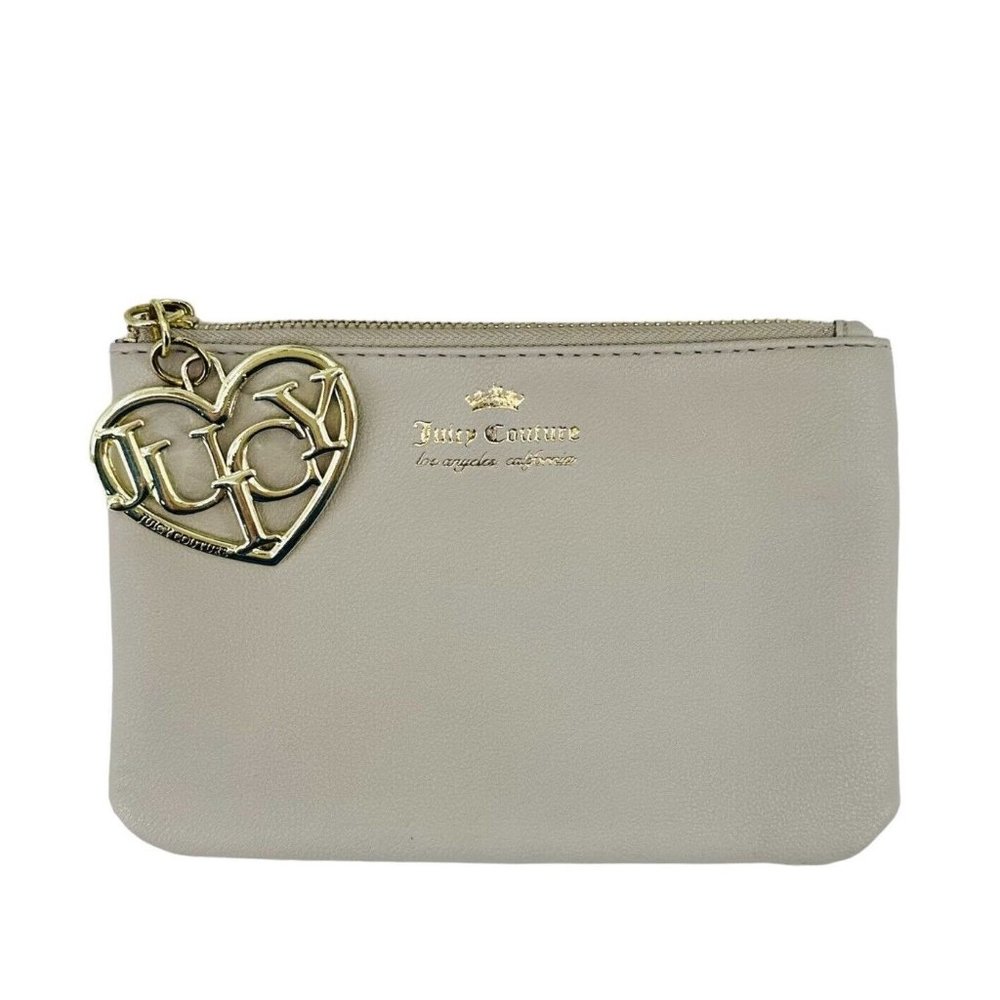 Juicy Cosmetic Bag Gray Gold Logo 7.5"x5" Zip Change Purse Cell Phone Bag Pouch